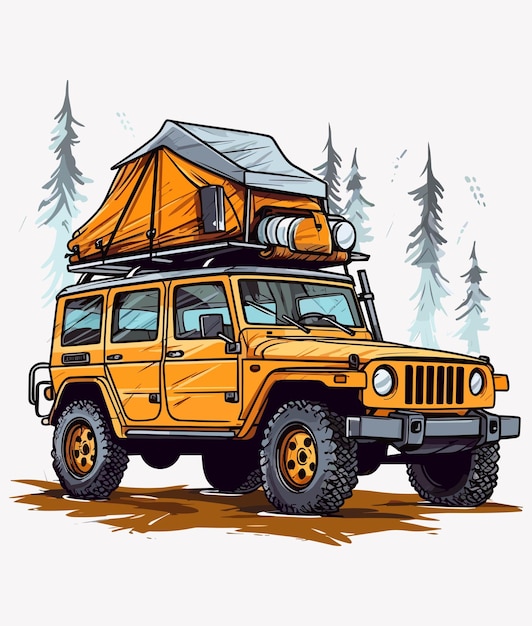 Camping van illustratie off-road auto illustratie vintage kamperen