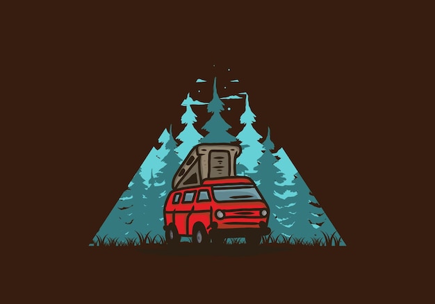 Vector camping van in the jungle illustration