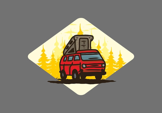 Camping van in the jungle illustration