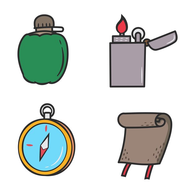 Vector camping vector doodle icon cartoon set