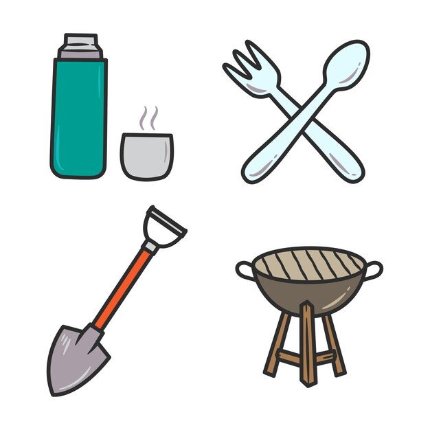 Vector camping vector doodle icon cartoon set