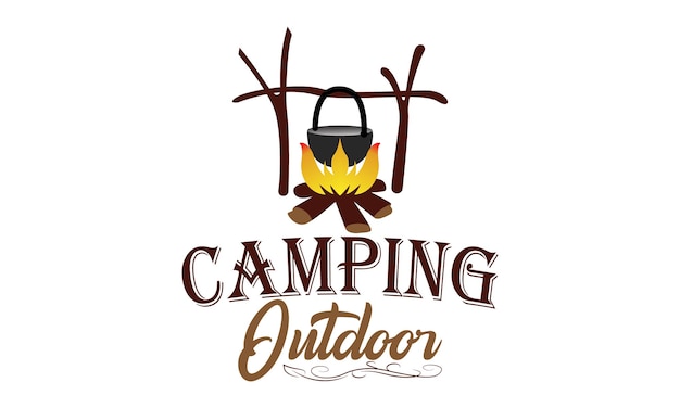 Camping vector en illustratie line art design.