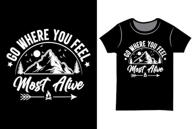 Vector camping vector grafische t-shirt mountain kampvuur wandelen geschenk shirt