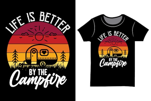 Camping vector graphics t shirt Mountain campfire hiking gift shirt