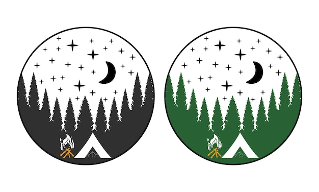 Camping vector and illustration line art design, camping adventure design.