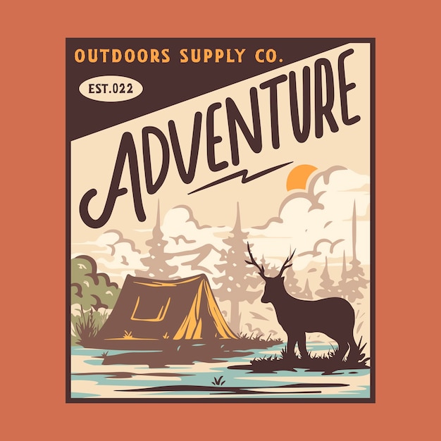 Camping vintage poster illustration