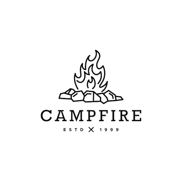 camping vuur logo ontwerp warm kampvuur logt in omtrek lijn stijl vector illustratie