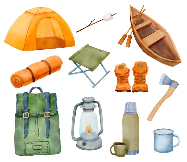 Vector camping watercolor illustration