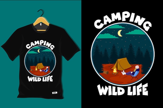 Vector camping wild life retro t-shirtontwerp