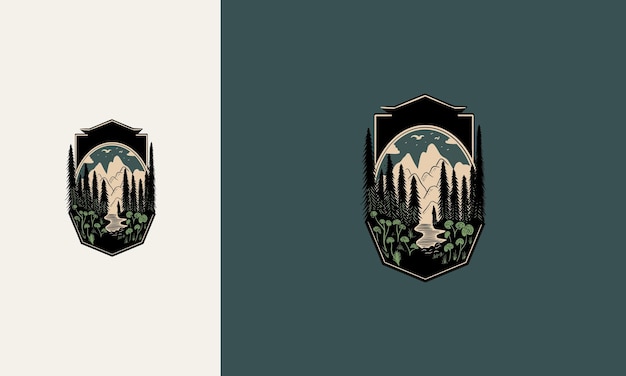 Vector camping wilderness adventure badge graphic design logo emblem