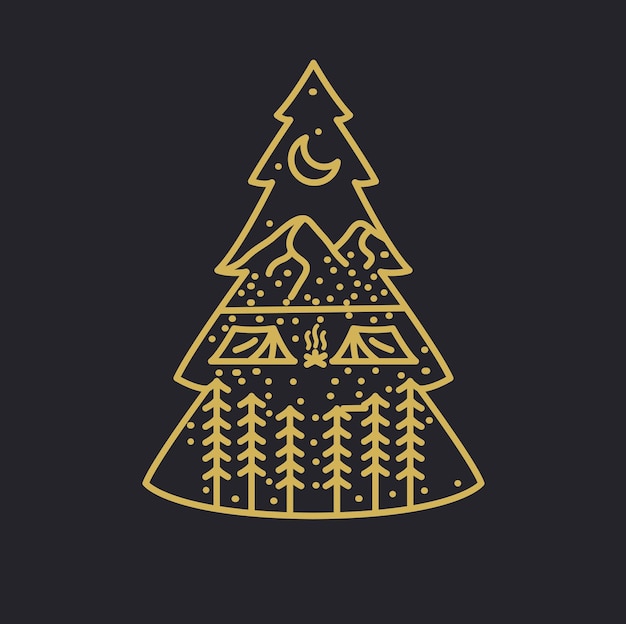 camping in winter christmas nature illustration for apparel