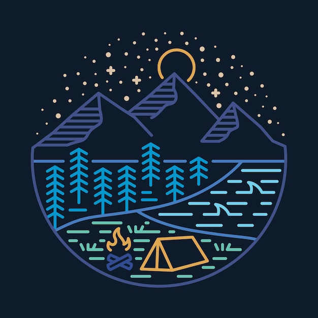 야간 그래픽 일러스트 벡터 아트 Tshirt 디자인에서 아름다움을 볼 수 있는 캠핑