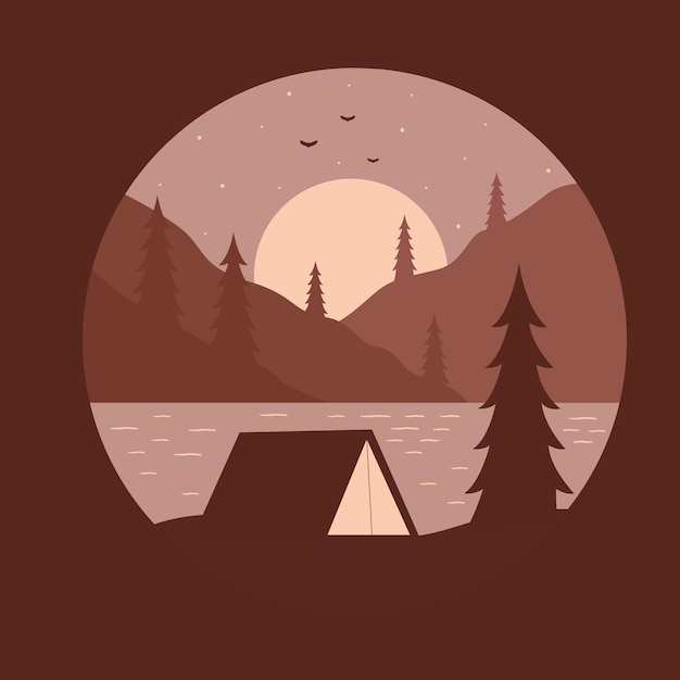 Camping with beauty view at late afternoon graphic illustration vector art tshirt design