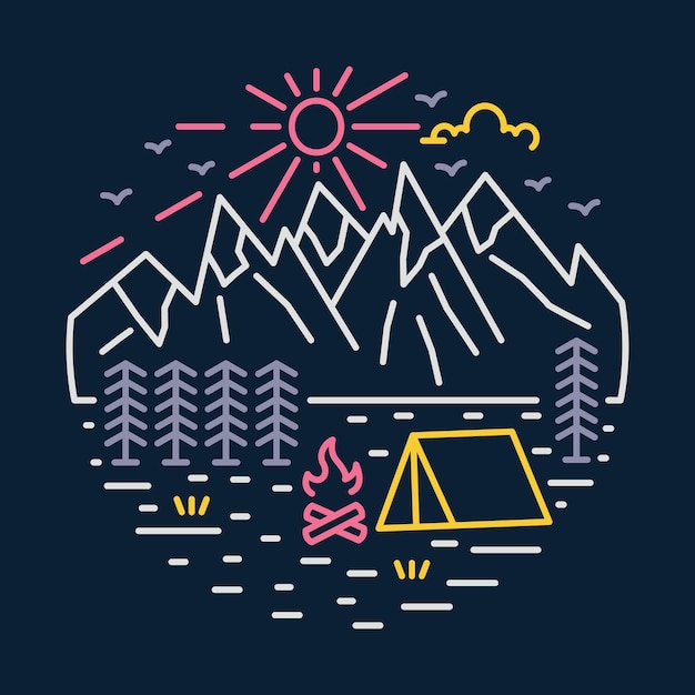 Camping with beauty view of mountains graphic illustration vector art tshirt design