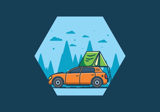 Camping with car flat illustration