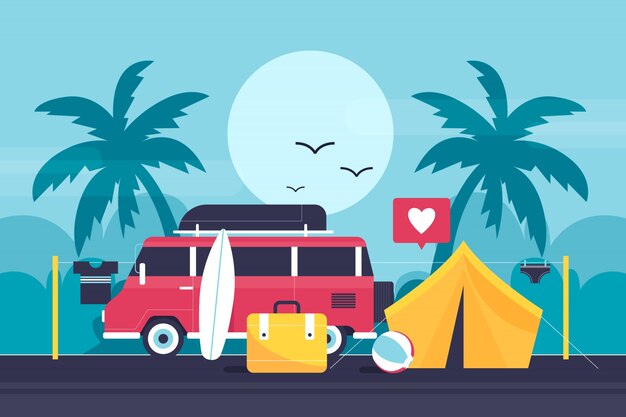 Camping with a caravan illustration