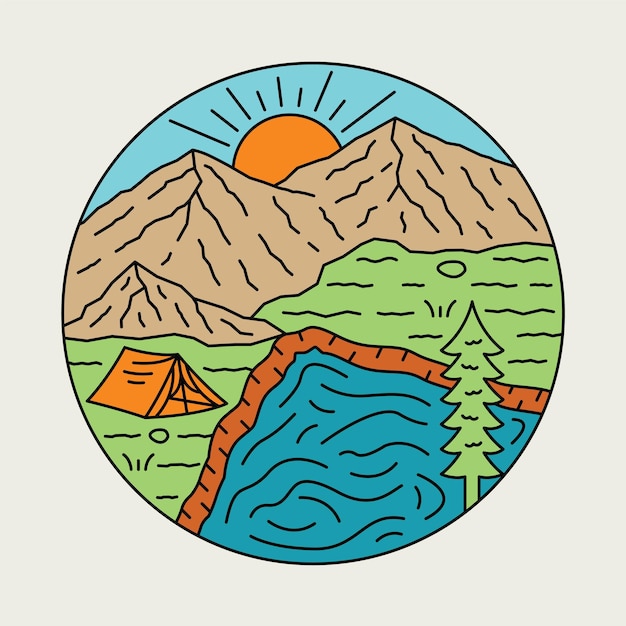 自然のグラフィックイラストベクトルアートTシャツデザインの良い眺めのキャンプ