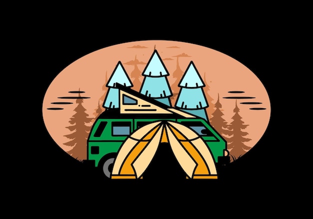 Vector camping with tent and car illustration design