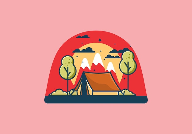 Vector camping with tent flat illustration