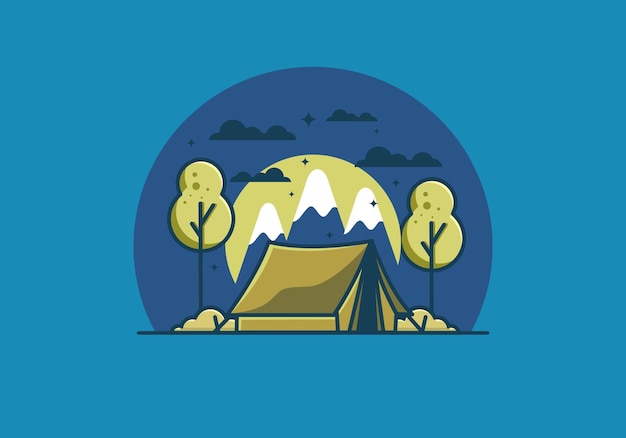 Camping with tent flat illustration