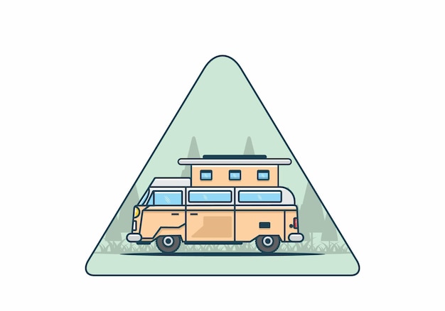 Camping with van flat illustration
