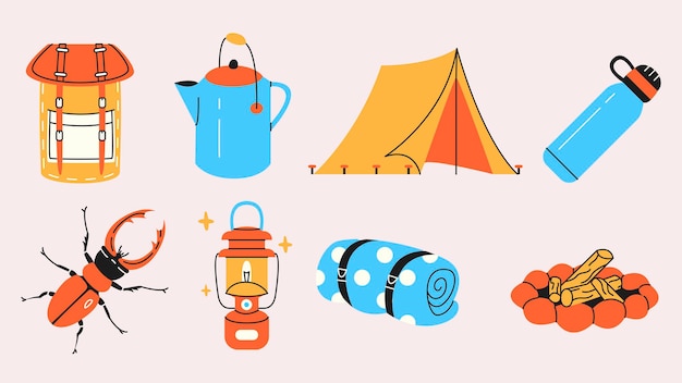 Camping in the woods simple elements collection