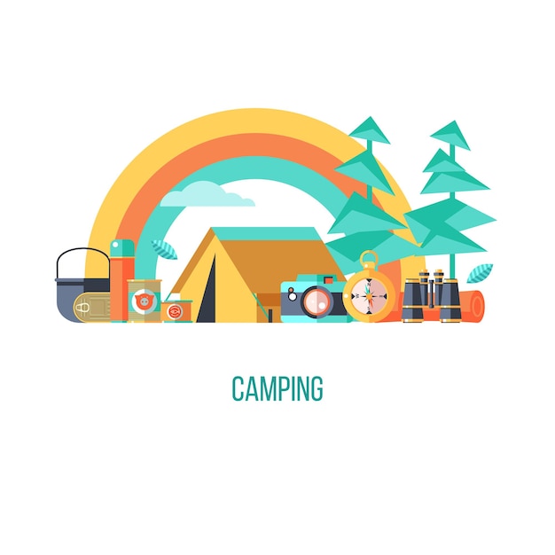 Camping. Zomer openluchtrecreatie. Vector illustratie.