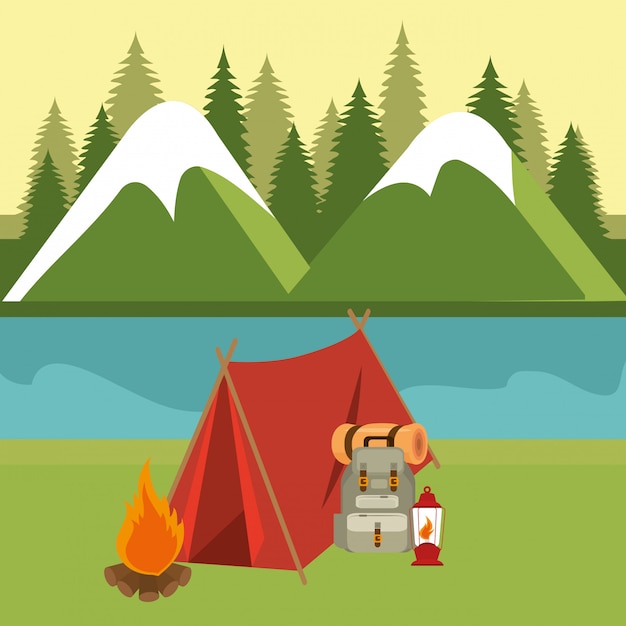 Camping zone with tent scene