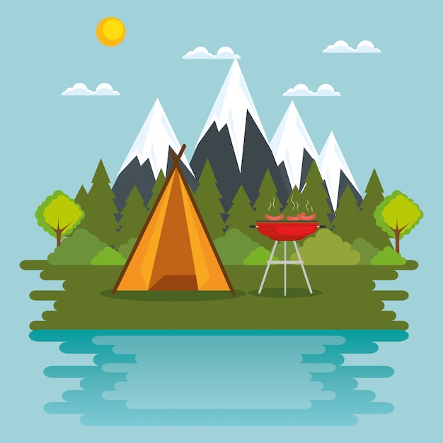 Camping zone with tent scene