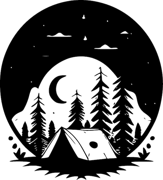 Camping zwart-wit geïsoleerde pictogram vectorillustratie