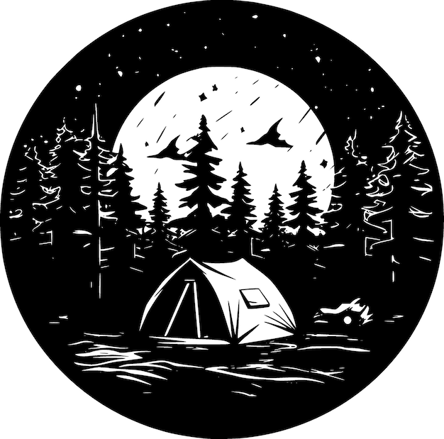 Camping zwart-wit vectorillustratie