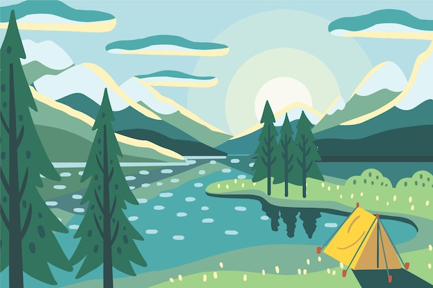 Campinggebied landschap met tent en meer