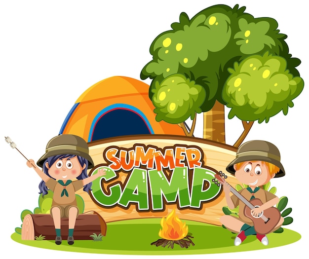 Campingkinderen in cartoonstijl