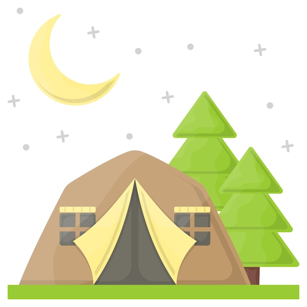 ベクトル キャンプ場の夜景のコンセプト ジャングルベクターデザインのベースキャンプ キャンプやアウトドアエクストリームスポーツ