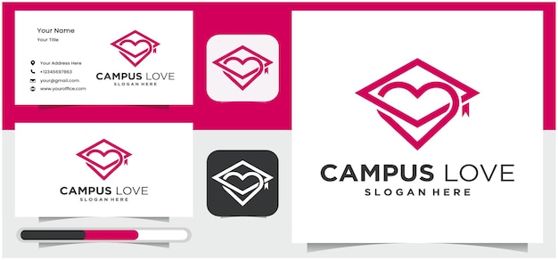 Modello di design dell'icona del logo dell'amore del campus modello di logo di laurea logo cappello di laurea modello di logo