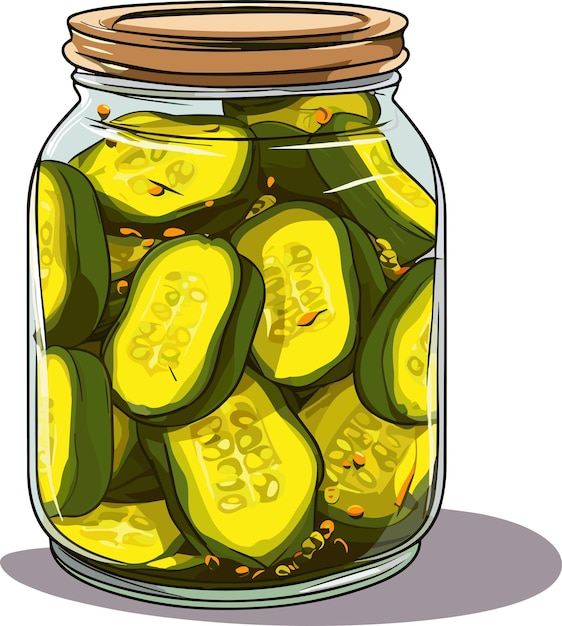 Can of pickled cucumbers cartoon canned food in glass grocery conserve container vector illustration