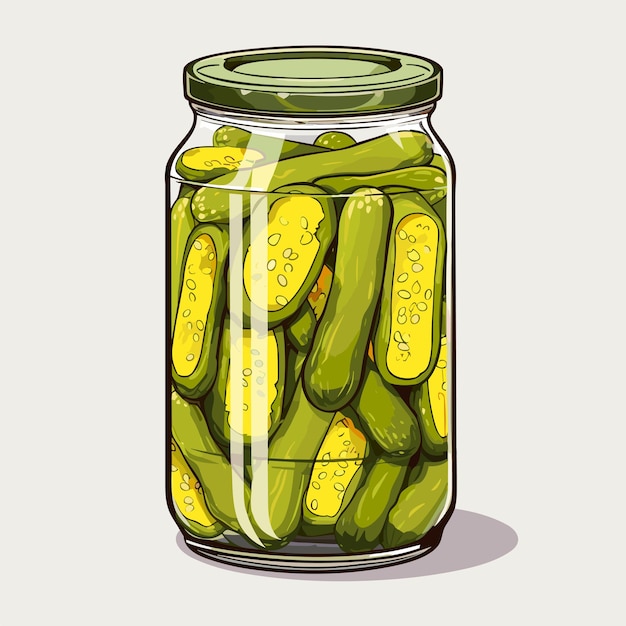 Vector can of pickled cucumbers cartoon canned food in glass grocery conserve container vector illustration