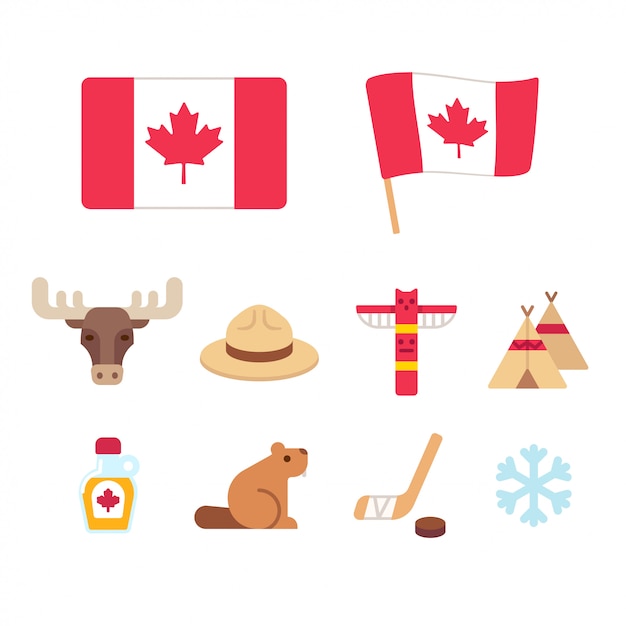 Canada cartoon icons set