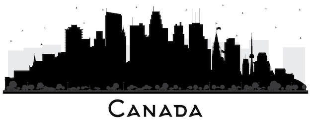 Vector canada city skyline silhouette with black buildings isolated on white