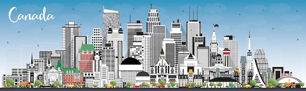 Vector canada city skyline with gray buildings and blue sky vector illustration concept with historic architecture canada cityscape with landmarks ottawa toronto montreal vancouver