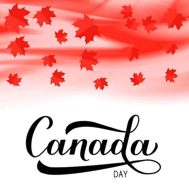 Canada dag kalligrafie hand belettering met rode esdoorn bladeren Vector sjabloon voor Canadese vakantie banner typografie poster partij uitnodiging wenskaart flyer enz