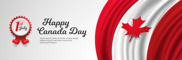 Canada Day Banner with Realistic Canadian Flag