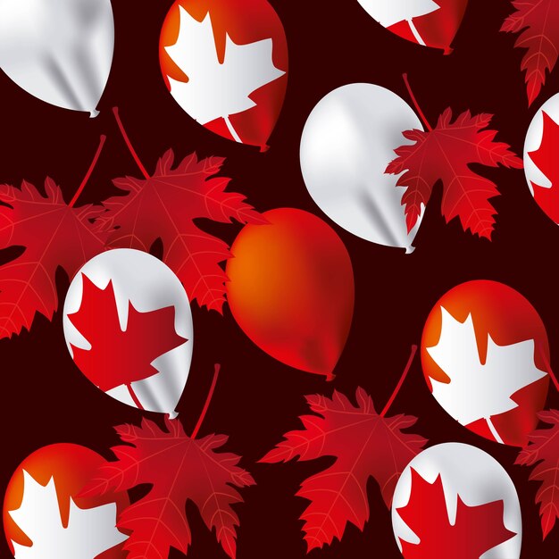 Canada day leave maple with many balloons background