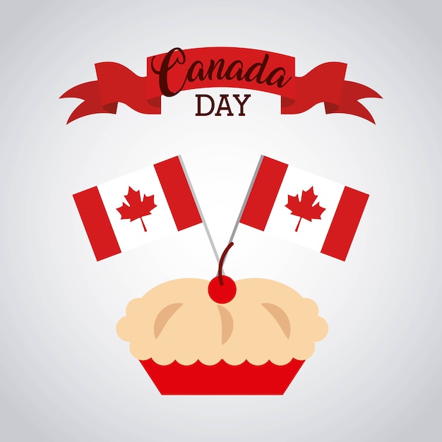 canada day traditional cherry pie with two flags red ribbon