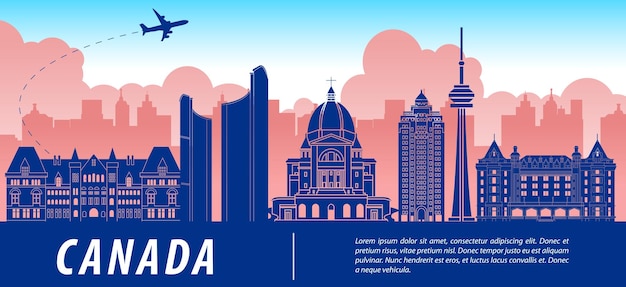 Canada famous landmark silhouette colorful stylevector illustration