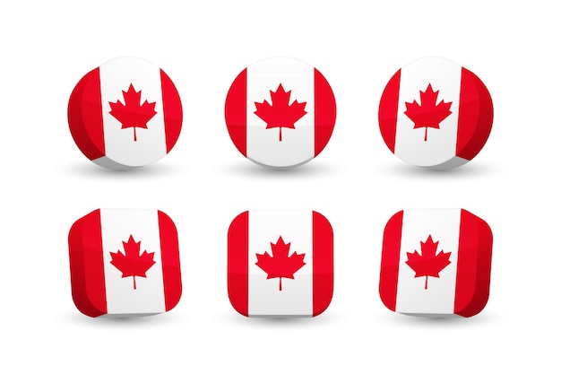 Canada flag 3d vector illustration button flag of Canada isolated on white