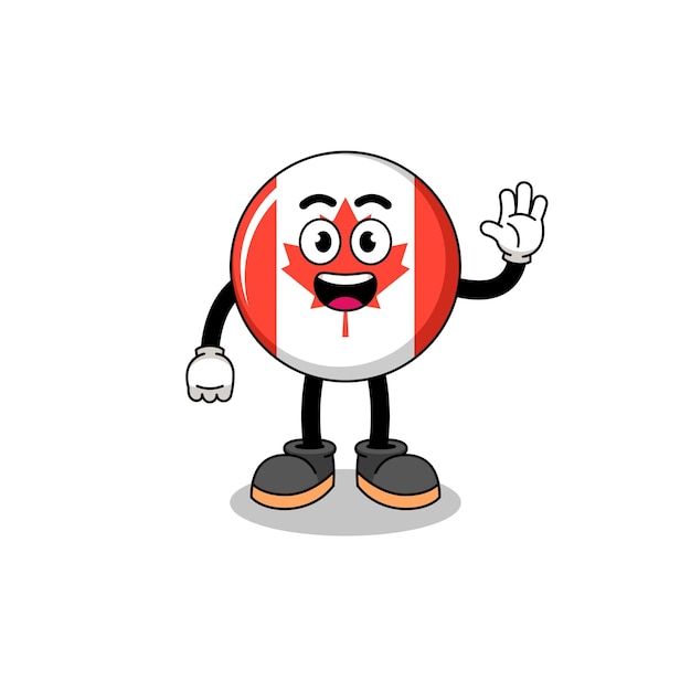 Canada flag cartoon doing wave hand gesture