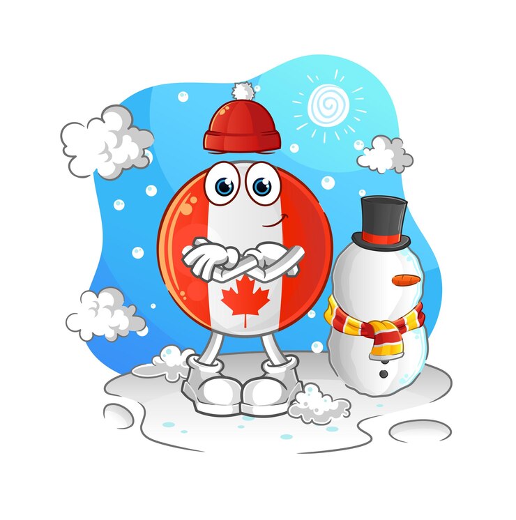 Vector canada flag in cold winter character cartoon mascot vector