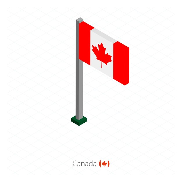 Canada Flag on Flagpole in Isometric dimension Isometric blue background Vector illustration