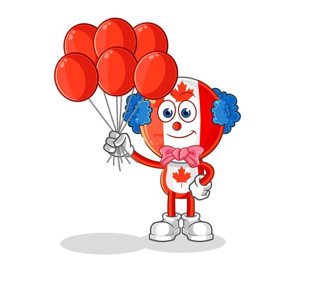 Canada flag head clown with balloons vector cartoon character